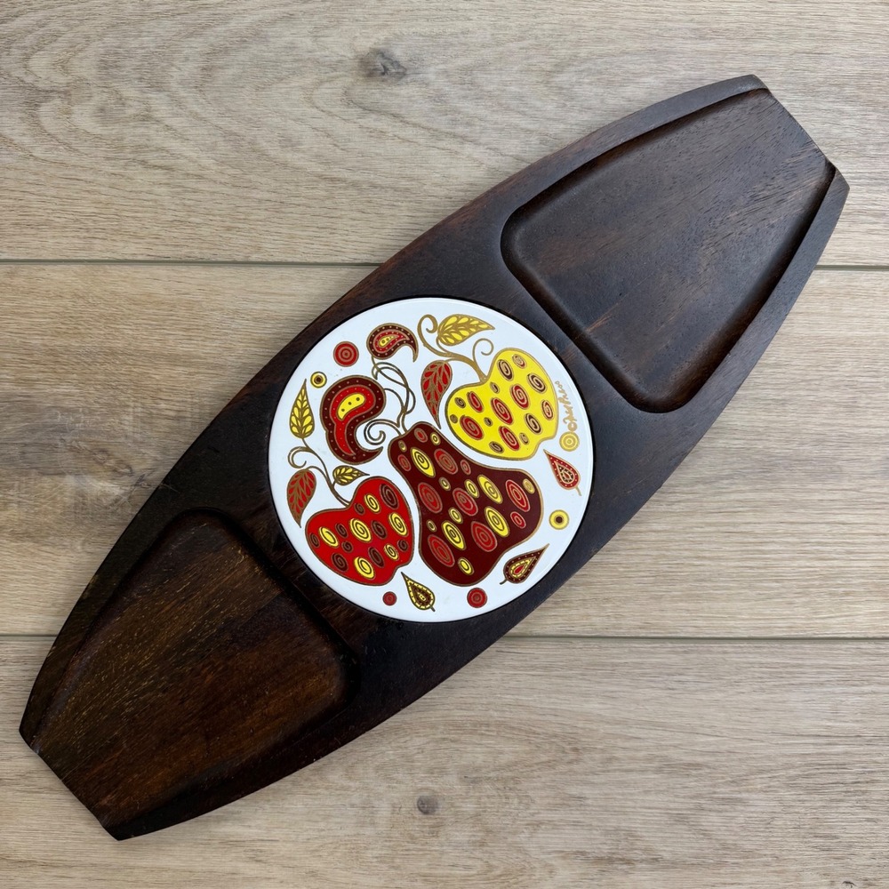 Fred Press Wood Serving Tray Cheese‎ Board Apple Pear Retro Mid Century MCM